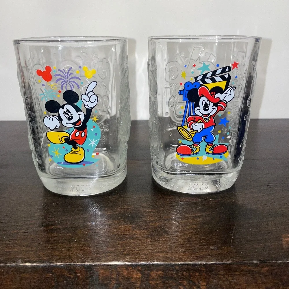 Vintage Walt Disney McDonalds 2000 Celebration‎ Lot of 2 Glasses Mickey Mouse